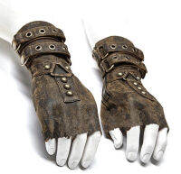 2022ใหม่ยุคฮาโลวีนคอสเพลย์อุปกรณ์เสริม Fingerless ถุงมือ Steampunk R นาฬิกาข้อมือผู้ชาย Arm Guard Rivet Buckle ถุงมือ