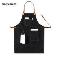 Adjustable Leather Strap Removable Multi Pocket Baker BBQ Denim Bib Apron Casual Home Sleaning Supplies Durable Black Bib Apron Aprons