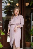 SSD58 เซตกระโปรงขนนกชมพู เสื้อผ้าพลัสไซส์ Plussize fashion ชุดคนอ้วน แฟชั่นสาวอวบ