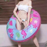 1pcs Thickened Adult Inflatable Swim Ring with Cartoon Print PVC Water Sports Swim Ring for Pool Party with Flamingo Pattern Flo