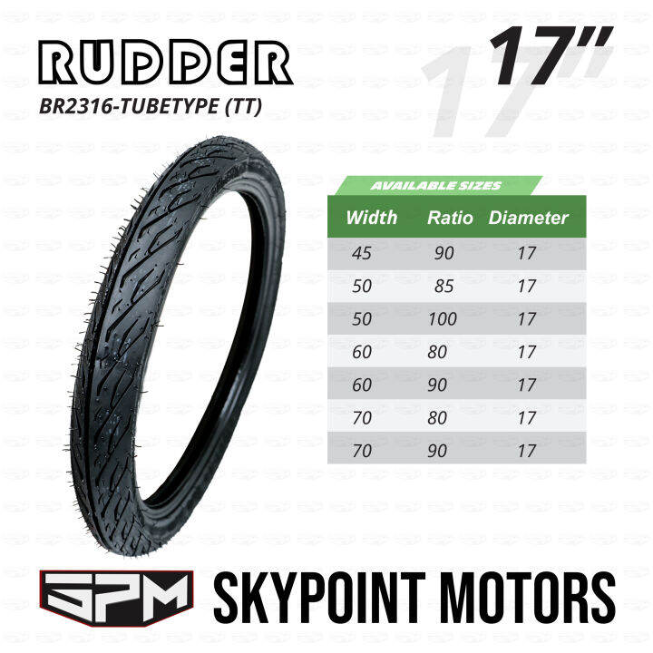 RUDDER TUBETYPE TIRE FOR MOTORCYCLE 45/9017, 50/8017, 50/10017, 60/