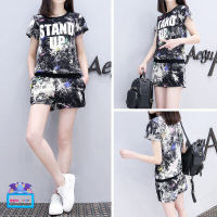 New Korean fashion large size was thin short sleeve shorts suit female summer casual sportswear two-piece suit No.stand up