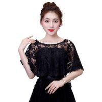 Womens Vintage Full Floral Lace Cape Wrap Round Neck Crochet Sheer Shawl Shrug Solid Color Summer High Low Bridal Capelet Bolero