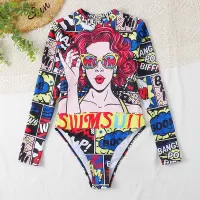 Unique Abstract Swimsuit Women Swimwear Long Sleeve PrintTriathlon Rash Guard Surf Diving Suit Monokini Bodysuit 2022