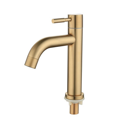 Faucet Brushed Golden Stainless Steel Single Handle Basin Single Cold Plating Faucet Kitchen Supplies Bathroom Accessories