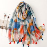 【Miki Xinyuan】2022แฟชั่น LuxuryAbstract ภาพวาดพู่ Viscose Shawl ผ้าพันคอ HighWrapStole BufandasHijab