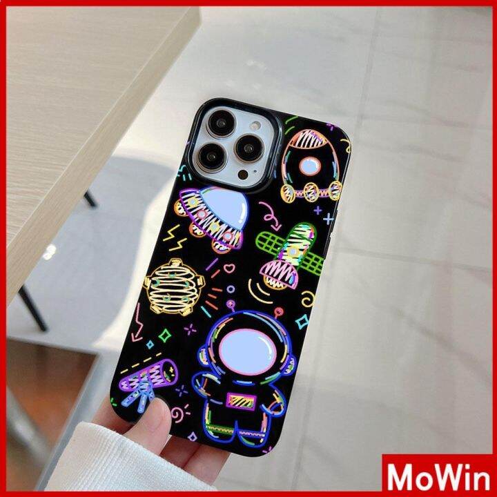 mowin-เข้ากันได้สำหรับ-เคสไอโฟน-เคสไอโฟน11-เคส-iphone-11-สำหรับ-iphone-14-pro-max-เคส-iphone-สีดำเงา-tpu-เคสนิ่มกันกระแทกป้องกันกล้องน่ารักลายเส้นนักบินอวกาศเข้ากันได้กับ-iphone-13-pro-max-12-pro-max-