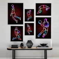 Modern Neon Light Art Fancy Basketball Sport Prints Posters Pictures Abstract Wall Art Canvas Paintings Office Home Decoration