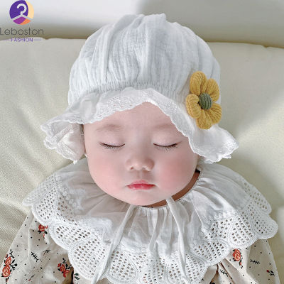หมวกเจ้าหญิงสำหรับเด็กทารกเพศหญิงอายุ3-18เดือนพร้อมกันแดดปีกกว้างน่ารักลายดอกไม้หมวกผ้าฝ้ายชาวประมงให้ความอบอุ่น