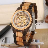 ZZOOI Luxury Mens Watch Automatic Mechanical Wooden Watch Roman Numerals Display Wood Bangle Wristwatch Creative Male Timepiece reloj