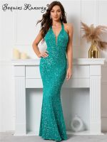 ZZOOI Sexy backless prom evening dresses for women 2022 elegant halter birthday party summer dress bodycon maxi sequin dress vestidos