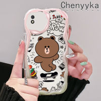 เคส Chenyyka สำหรับ Xiaomi Redmi 9C NFC Redmi เคส9i 9A A1 A2 C31 POCO การ์ตูนหมีสีน้ำตาลน่ารักลายคลื่นเนื้อครีมเคสโทรศัพท์โปร่งใสกรอบกันกระแทกแบบนิ่มเรียบง่ายปลอกป้องกันซิลิโคนใส