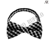 ANGELINO RUFOLO Bow Tie ผ้าไหมทอผสมคอตตอนคุณภาพเยี่ยม โบว์หูกระต่ายผู้ชาย ดีไซน์ Graphic สีดำ-ขาว