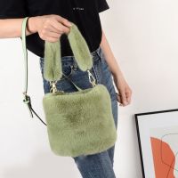 ZZOOI Luxury Faux Fur Crossbody Bag for Women Fashion Winter Female Bucket Shoulder Bags Simple Ladies Plush Handbags Clutch Purse