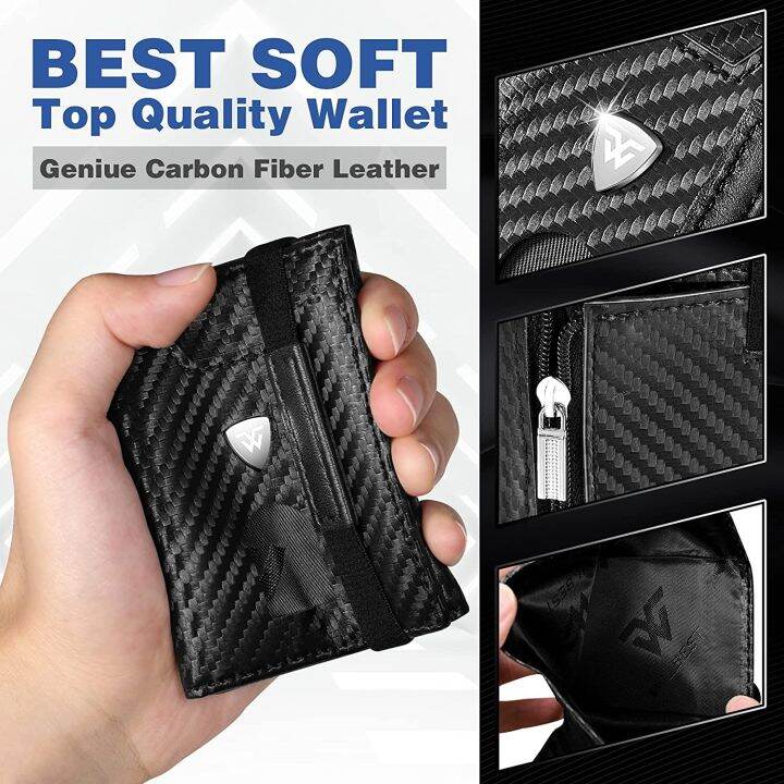 layor-wallet-มินิขนาดเล็กผู้ถือบัตรกระเป๋าสตางค์ผู้ชายบางคาร์บอนหนังกระเป๋า-rfid-กรณีบัตรช่องซิปเหรียญสีดำ