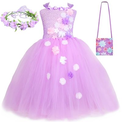 ☑ Encanto Isabella Tutu Dress for Girls Halloween Madrigal Princess Costume Purple Carnival Party Kids Fancy Flower Fairy Dress Up