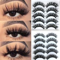 OKANEM SKONHED 5 Pairs ผู้หญิง ธรรมชาติ วูบวาบ ปุย ต่อขนตา ขนตาปลอม ขน 3D Faux Mink กากบาท