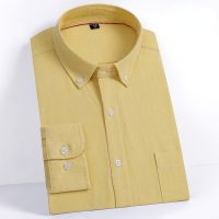 Quality 100% Cotton Oxford Shirt Mens Long Sleeve Casual Have Pocket Solid Yellow White Men Dress Shirts Plus Size 5XL 6XL