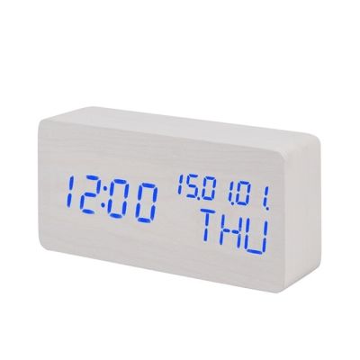【Worth-Buy】 นาฬิกาตั้งโต๊ะ Led นาฬิกาปลุกทำจากไม้นาฬิกาแบบมีวันที่เสียงควบคุมโต๊ะอุณหภูมินาฬิกาดิจิตอล
