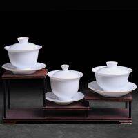 เครื่องกระเบื้องขาว Dehua Tureen ชุดชาแท้พิธีชงชาไขมันแกะเครื่องเคลือบหยก Gaiwan ฝาปิดถ้วยถ้วยหลักเซรามิก