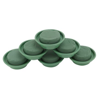 Flower Arrangement Kit - 6-Pack Round Floral Foam in Single Design Bowl for Table Centerpiece, Wedding Aisle Flowers, Party Decoration, Green