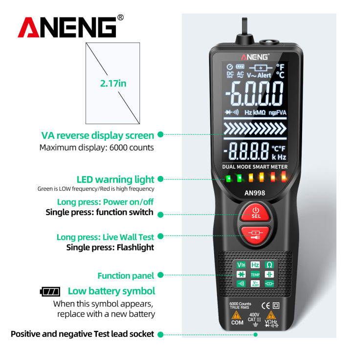 aneng-intelligent-digital-multimeter-fully-automatic-non-contact-tester-digital-ncv-tester-va-display-for-ac-direct-current-voltage-ncv-capacitance-diode-continuity-resistance-frequency-temperature-ne