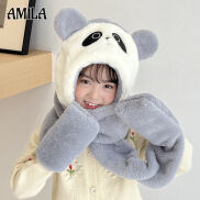 AMILA Bộ Ba Món Gấu Dâu Tây Mới Cho Trẻ Em Mũ Bịt Tai Khăn Quàng Cổ Găng