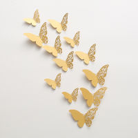 【NEW】【Penghantaran Privasi Tinggi】12 Only 3D Three-Dimensional Hollow Butterfly Metal Texture Butterfly Wall Stickers Cross-Border Wedding Festival Balloon Decorative Stickers