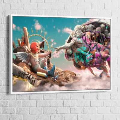 Graffiti Baby And Virgin Mary Art Pictures On Canvas Prints-ตลกภาพวาดผนังที่มีชื่อเสียงโปสเตอร์ตกแต่ง-การสร้าง Graffiti