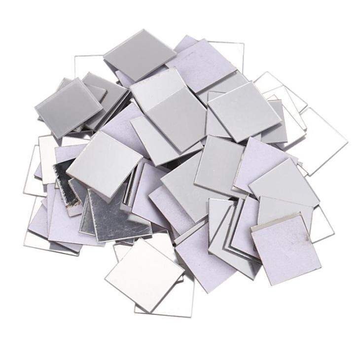 100 Piece Mirror Tile Wall Sticker 3D Decal Room Decor Stick (Silver