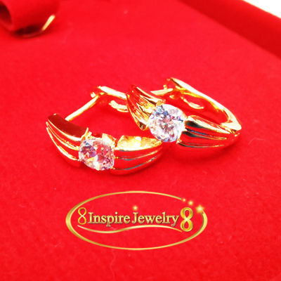INSPIRE JEWELRY  ต่างหูห่วงฝังเพชรสวิส  งานจิวเวลลี่ gold plated / diamond clonning งานสวย ปราณีต ใส่กับเสื้อผ้าได้ทุกชุด