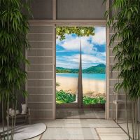 【YD】 Seaside Scenery Door Curtain Dining Room Partition Drape Entrance Hanging Half-Curtain