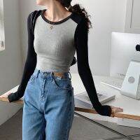 [COD] Short T-shirt womens long-sleeved 2022 spring autumn and winter matching ins raglan shoulder slim bottoming with high waist top