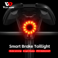 WEST BIKING สมาร์ทเบรคไฟท้ายจักรยานกันน้ำแบบชาร์จไฟด้านหลังจักรยาน Auto Sensing ไฟเตือน LED ไฟท้ายจักรยาน