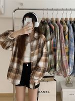 ▤♧☼ Korean high-end design niche shirt for women 2023 autumn French retro versatile loose plaid shirt jacket