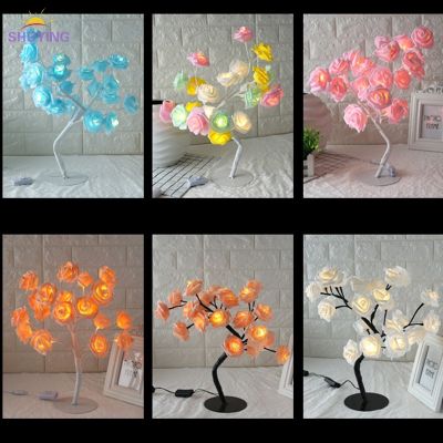 ❈♛ Rose Shaped Table Lamp Flower Rose Tree Decorative Light for Living Room Bedroom