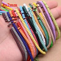 4x2mm Natural Hematite Stone Matte Rubber Candy Colors Hematite Beads Flat Space Loose Beads For Jewelry Making DIY Bracelet 15" Wires  Leads Adapters