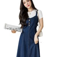 COD SDFGERTYTRRT Korean plus size denim dress woman blue casual sleeveless Suspender long Skirt women