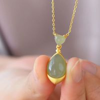 【CW】 Hotian Pendant Necklace for Drop Hetian Gray Clavicle Chain Personality Jewelry