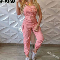 Jumpsuit Women Summer 2020 Solid Color Have Belt Plus Size Pocket Design Women Jumpsuits Casual Streetwear Suspender Jumpsuit