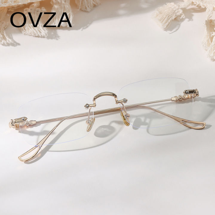 ovza-แว่นตาไร้ขอบแฟชั่น-แว่นตาทรงสี่เหลี่ยมผืนผ้าขาโลหะสำหรับผู้ชายและผู้หญิงปี-s0054