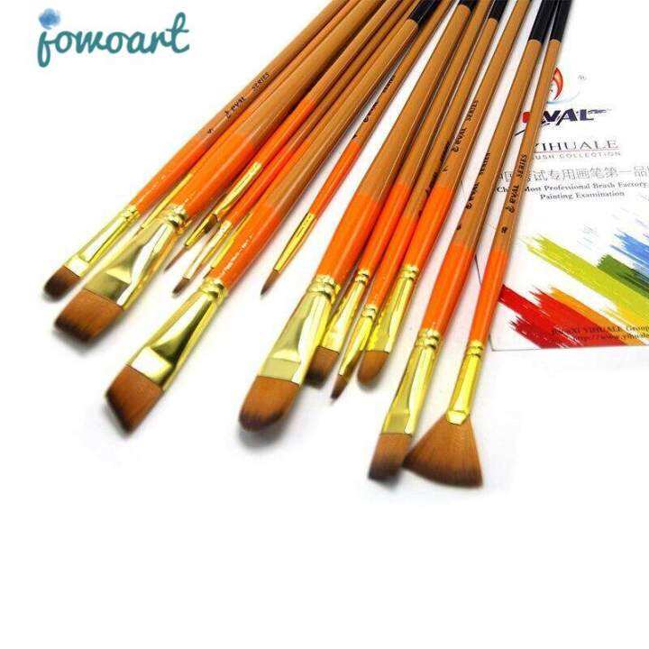 JOWOART 15 pcs Long Handle Nylon Artist Paint Brush Hair Set for