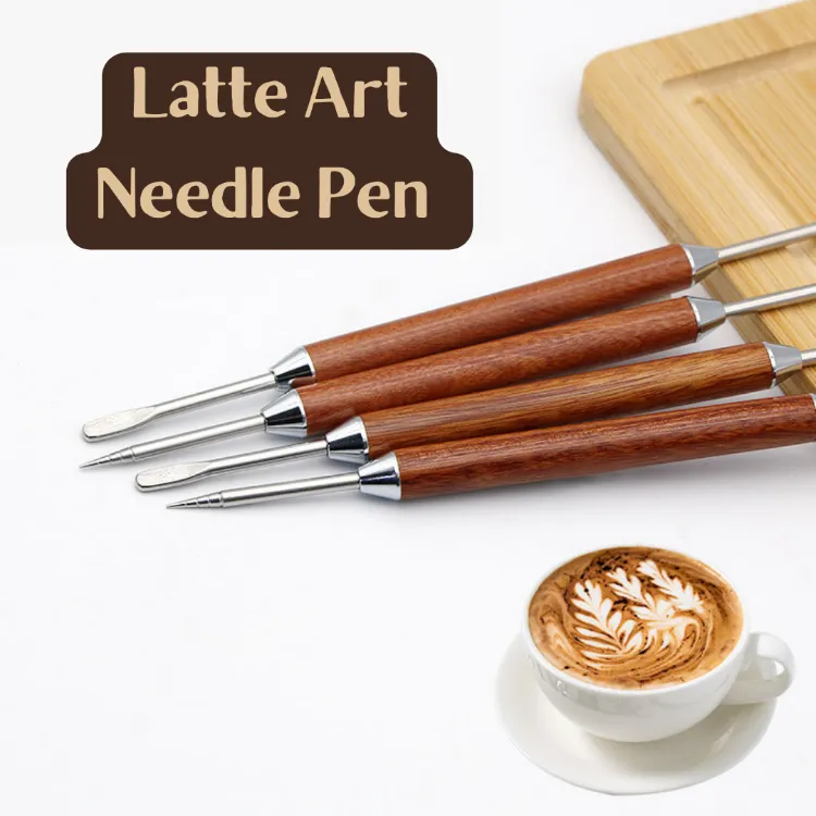 Rosewood Coffee Latte Art Needle, Spiral Needle Pattern/flat Spoon