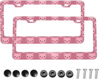 License Plate Frame Cute Cartoon Pink Pig Metal 2 Pieces License Plate Cover Front Plates Frames Car Accessories Tag Frame