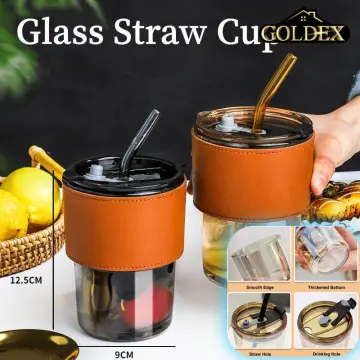 1pc High-value Glass Coffee Cup With Straw