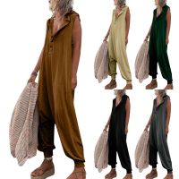 Women 39;S Summer Casual Solid Color Loose Retro Pocket Button Hooded Jumpsuit Women 39;S Pants брюки женские Pantalon Pour Femme