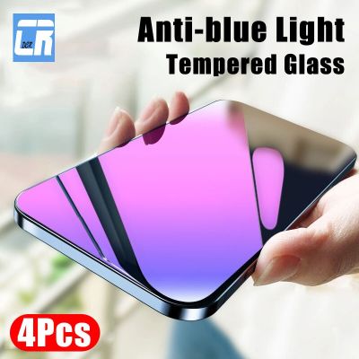 4Pcs Anti Blue Light Tempered Glass On The For iPhone 14 13 12 11 Pro Max mini SE 2020 8 7 6S Plus X XR XS MAX Screen Protector