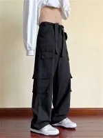 American retro multi-pocket overalls mens loose straight-leg drape summer all-match casual wide-leg long pants mens models