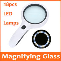 4X Power 100mm Double Lens Handheld LED Illuminated Toy Reading Magnifier for Old Man Big Magnifying Glass Lupa with 18pcs Lamps