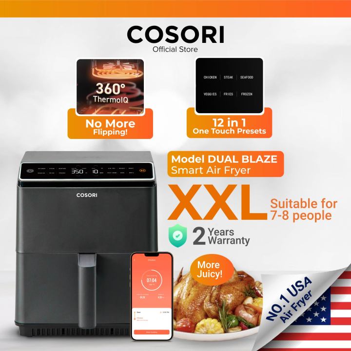 OFFICIAL] COSORI Dual Blaze™, 6.4L Smart Air Fryer, 12-in-1 One-touch  Presets, App Control, Even Cooking Dual Blaze CAF-P583S